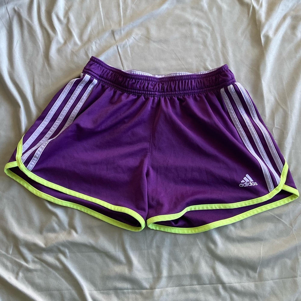Adidas Purple Shorts W/ Neon Stripes